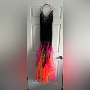 Black Mermaid Dress with Neon Beading and Tulle